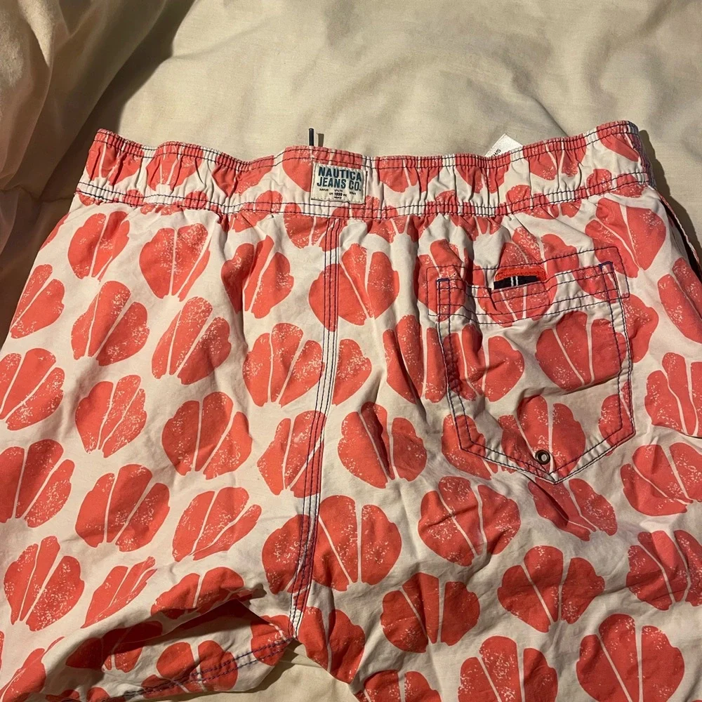 Fresh for the season! Trendy swim trunks! Orange, white and blue. Size small - Picture 3 of 4